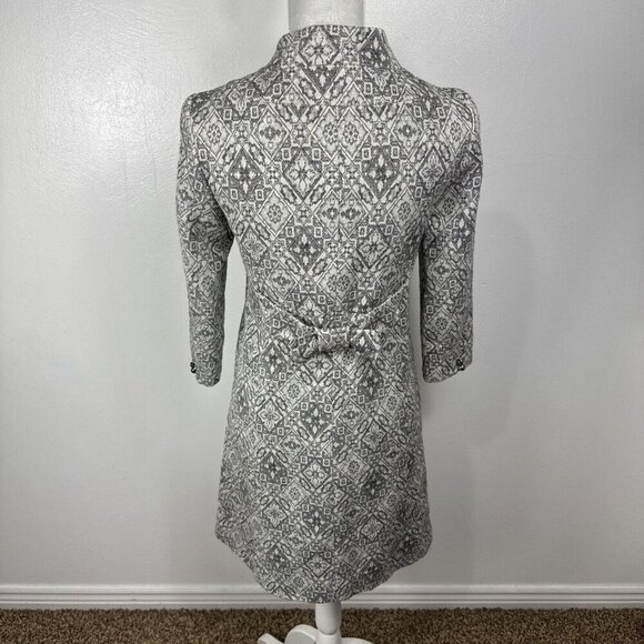 Zara Women's S Longline Brocade 3/4 Sleeve Coat Jacket B&W Silver Wool Blend - Picture 7 of 12